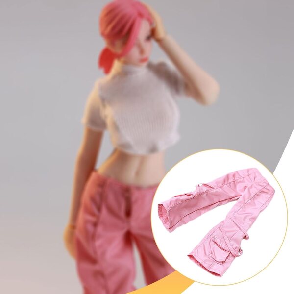 Kleidung für weibliche Actionfiguren im Maßstab 1:12. Rosa Cargohose aus realistischem Stoff