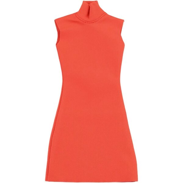 Ärmelloses Kleid für 1/6-Puppe mit Stehkragen, Orange-Rot