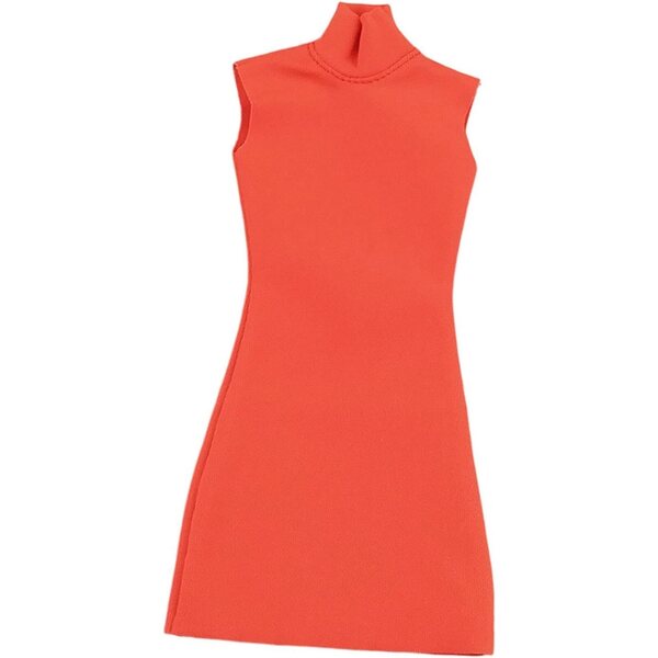 Ärmelloses Kleid für 1/6-Puppe mit Stehkragen, Orange-Rot