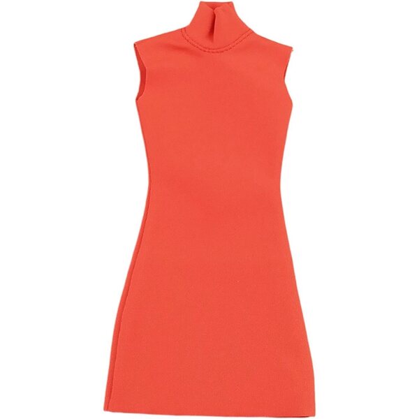 Ärmelloses Kleid für 1/6-Puppe mit Stehkragen, Orange-Rot