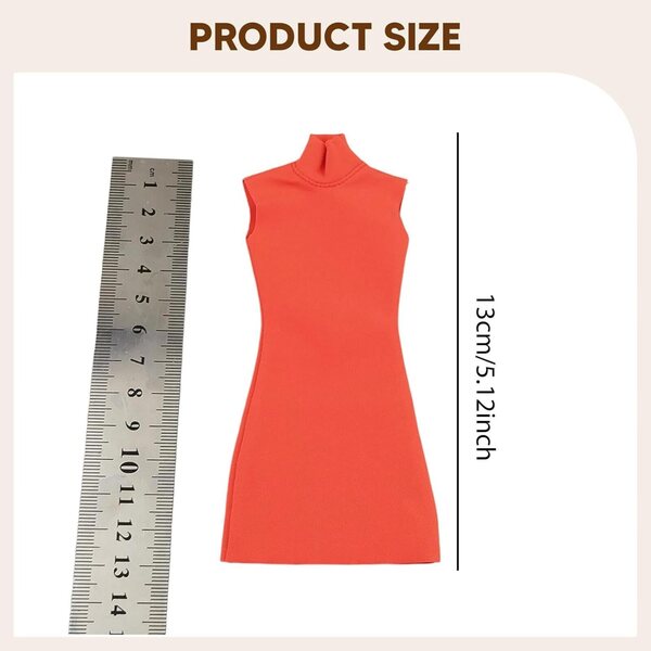 Ärmelloses Kleid für 1/6-Puppe mit Stehkragen, Orange-Rot