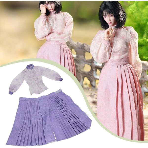 1:6 Miniaturkleidung für weibliche Actionfigur – Lila Bluse und langer Rock