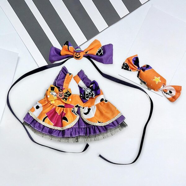 Halloween-Kostümpuppe, 20 cm, 3-teilig, lila Rock und weiche Stoff-Accessoires