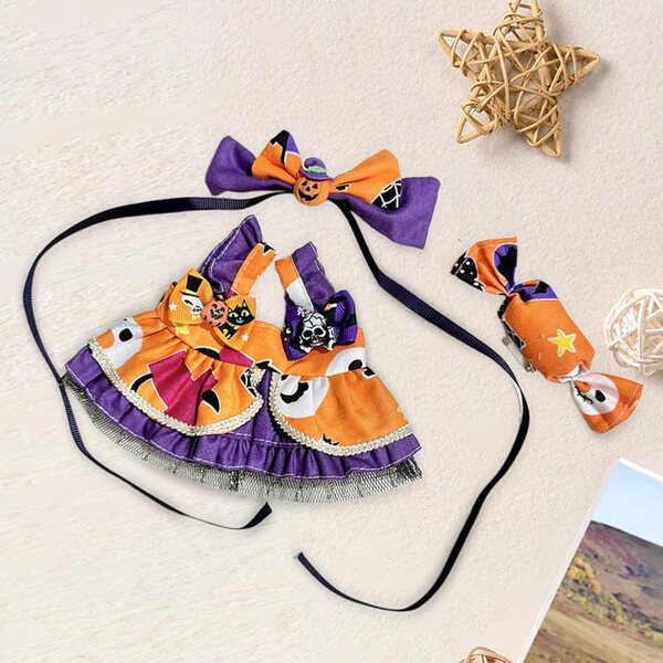 Halloween-Kostümpuppe, 20 cm, 3-teilig, lila Rock und weiche Stoff-Accessoires