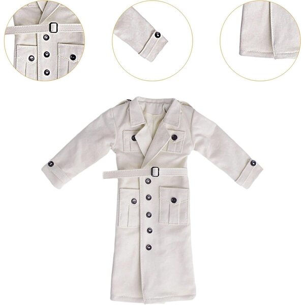Langer Windjacke-Nippel-Graben für 1/6 Actionfigur aus weißem Stoff, 19,5 cm