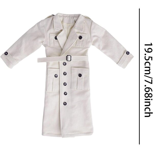 Langer Windjacke-Nippel-Graben für 1/6 Actionfigur aus weißem Stoff, 19,5 cm