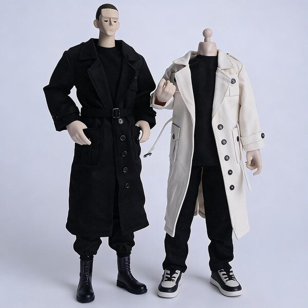 Langer Windjacke-Nippel-Graben für 1/6 Actionfigur aus weißem Stoff, 19,5 cm