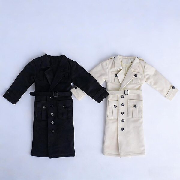 Langer Windjacke-Nippel-Graben für 1/6 Actionfigur aus weißem Stoff, 19,5 cm