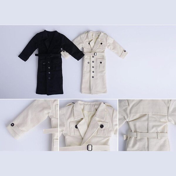 Langer Windjacke-Nippel-Graben für 1/6 Actionfigur aus weißem Stoff, 19,5 cm
