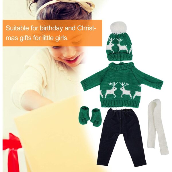 Set Abbigliamento Natalizio per Bambole 18 Pollici con Maglione, Pantaloni e Accessori