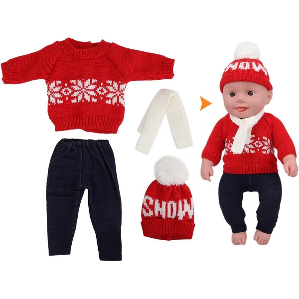 18-Zoll-Puppenkleidungsset Weihnachtspullover, Hose, Mütze, Schal