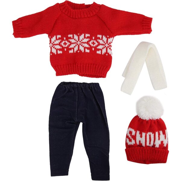 18-Zoll-Puppenkleidungsset Weihnachtspullover, Hose, Mütze, Schal