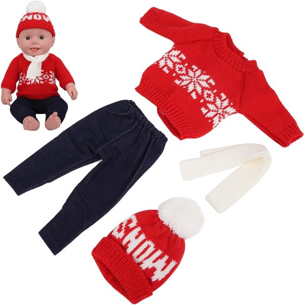 18-Zoll-Puppenkleidungsset Weihnachtspullover, Hose, Mütze, Schal
