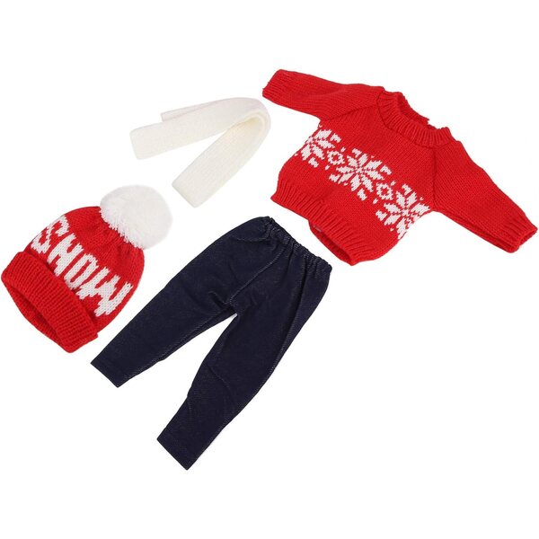 18-Zoll-Puppenkleidungsset Weihnachtspullover, Hose, Mütze, Schal