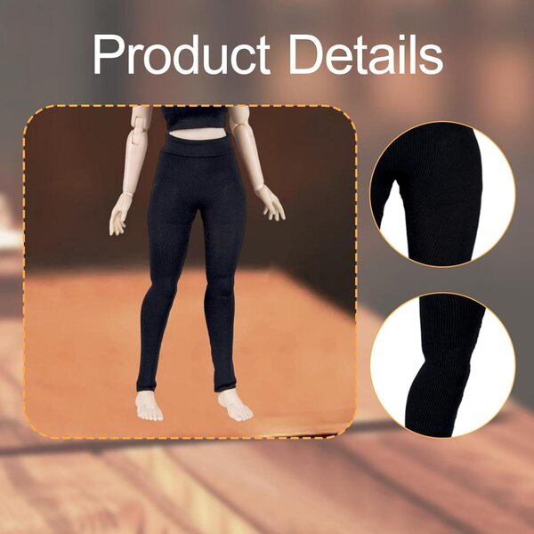 Leggings elasticizzati neri per figure femminili 1/12, abbigliamento miniatura