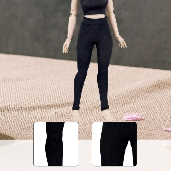 Leggings elasticizzati neri per figure femminili 1/12, abbigliamento miniatura
