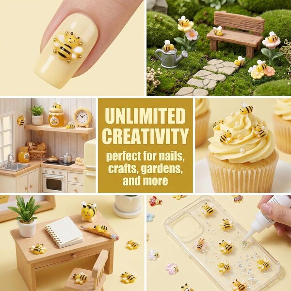 100 3D-Bienendekorationen aus Harz für Nail Art, DIY, Scrapbook und Miniaturen