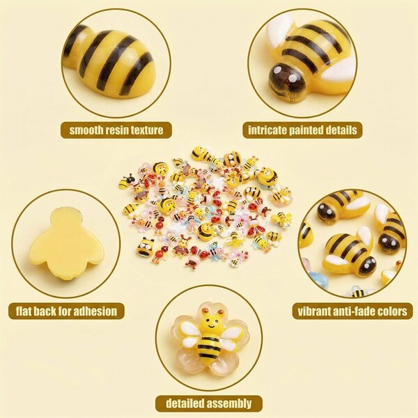 100 3D-Bienendekorationen aus Harz für Nail Art, DIY, Scrapbook und Miniaturen