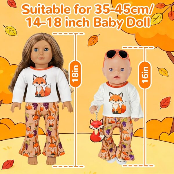 Kleidungsset für 35–43 cm große Puppen mit Fuchs-T-Shirt, Hose, Schuhen und Accessoires
