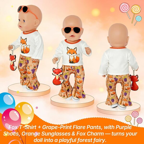 Kleidungsset für 35–43 cm große Puppen mit Fuchs-T-Shirt, Hose, Schuhen und Accessoires