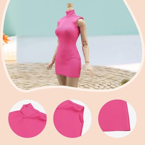 1:6 Miniatur-Rosa enges Minikleid für 30 cm große elegante Puppen