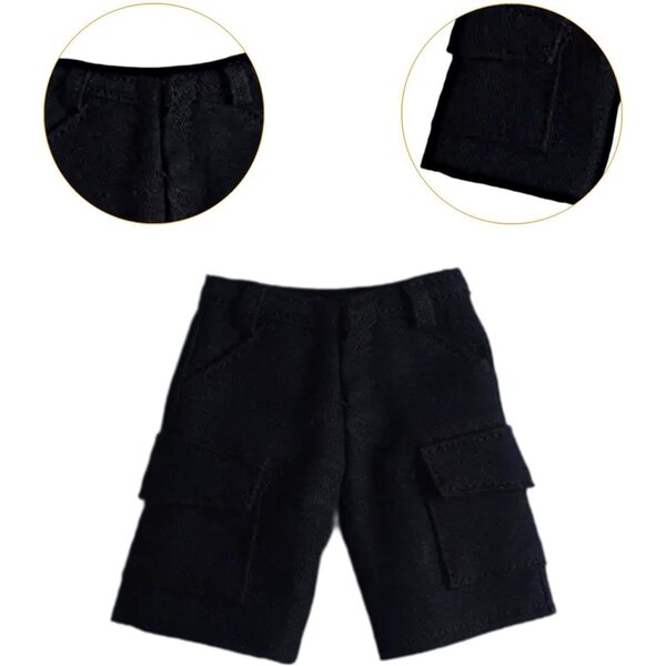 Cargo-Shorts für 1/12 und 1/9 Puppen, Miniaturkleidung aus schwarzem Stoff