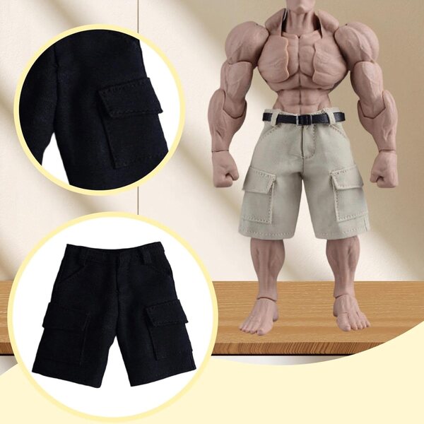 Cargo-Shorts für 1/12 und 1/9 Puppen, Miniaturkleidung aus schwarzem Stoff