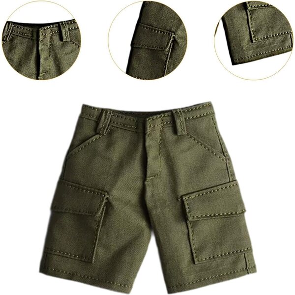 Cargo-Shorts für 1/12 und 1/9 Actionfiguren aus grünem, widerstandsfähigem Stoff