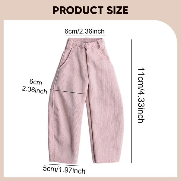 1/12 Puppenjeans für 6 Zoll große männliche Actionfiguren, rosa, weich und leicht zu wechseln