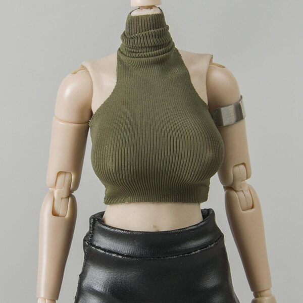1/12 Miniatur-Tanktop für weibliche Actionfigur mit hohem Halsausschnitt, grüner, widerstandsfähiger Stoff