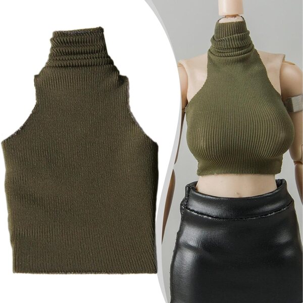 1/12 Miniatur-Tanktop für weibliche Actionfigur mit hohem Halsausschnitt, grüner, widerstandsfähiger Stoff