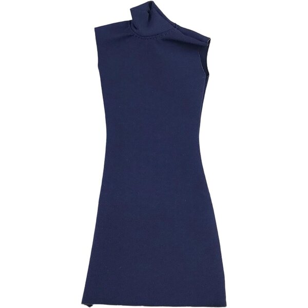 Retro-Sommer-Minikleid für 1/6 Puppen mit Stehkragen, dunkelblau, 12 Zoll