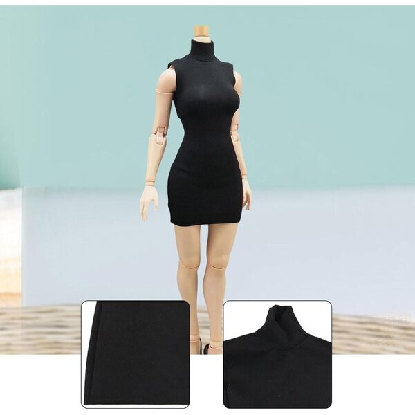 kowaku Mini Abito Aderente Nero per Action Figure 1/6, Scollo Alto Senza Maniche