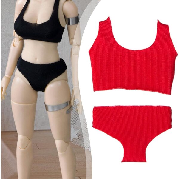 1:12 Miniatur-Dessous-Set aus rotem Stoff, kompatibel mit 6-Zoll-Puppen