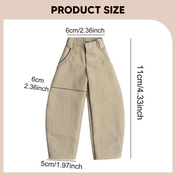 Jeans für 1/12 männliche Puppen. Weiche und leicht zu wechselnde Hose, Khaki