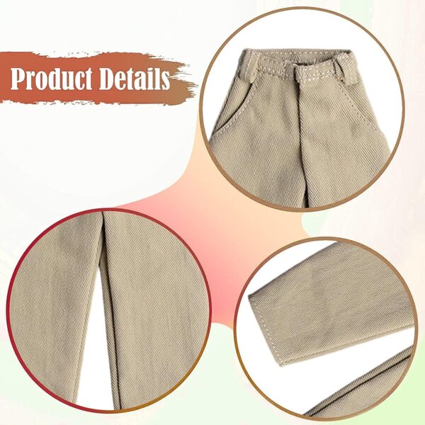 Jeans für 1/12 männliche Puppen. Weiche und leicht zu wechselnde Hose, Khaki