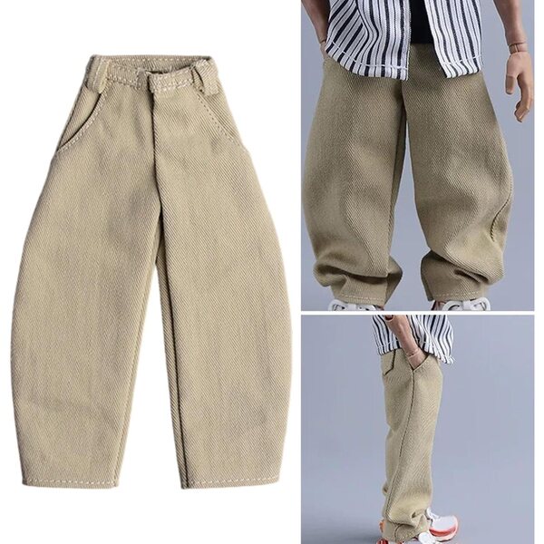 Jeans für 1/12 männliche Puppen. Weiche und leicht zu wechselnde Hose, Khaki