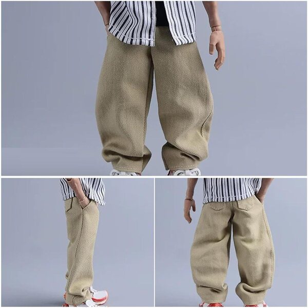 Jeans für 1/12 männliche Puppen. Weiche und leicht zu wechselnde Hose, Khaki