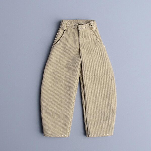 Jeans für 1/12 männliche Puppen. Weiche und leicht zu wechselnde Hose, Khaki