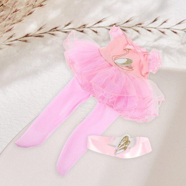 Rosa Puppen-Ballerina-Kleid-Set mit Rock, Schuhen und Stirnband aus Polyester
