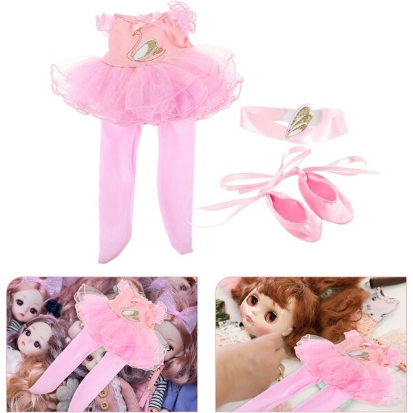 Rosa Puppen-Ballerina-Kleid-Set mit Rock, Schuhen und Stirnband aus Polyester
