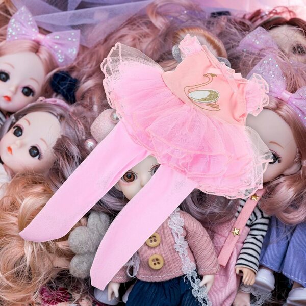 Ballett-Kleidungsset für 14-Zoll-Puppen mit rosa Rock, Schuhen und Kopfschmuck