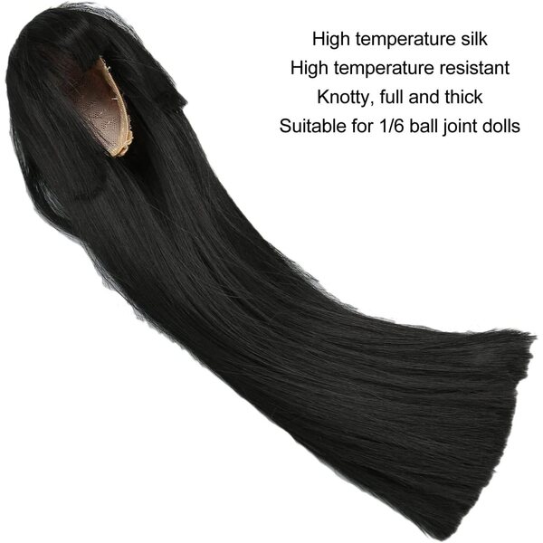 1/6 glatte schwarze Puppenperücke mit Hochtemperatur-Seidenpony