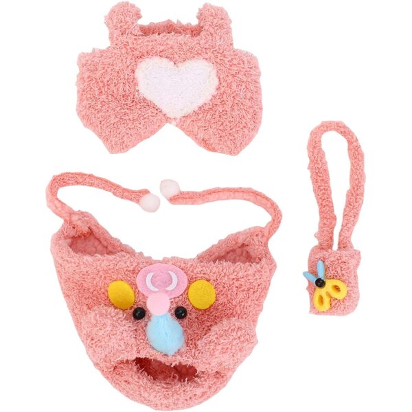 Kleidungsset für 17-cm-Puppen mit Schweinemotiv: Hut, Kleid und Tasche