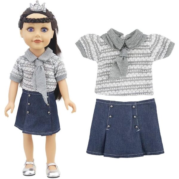 46-cm-Puppenkleid, Pullover und Rock aus strapazierfähigem Jeansstoff, perfektes Geschenk