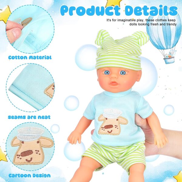 Set Abbigliamento in Cotone per Bambole 10 Pollici - Vestiti Realistici e Creativi