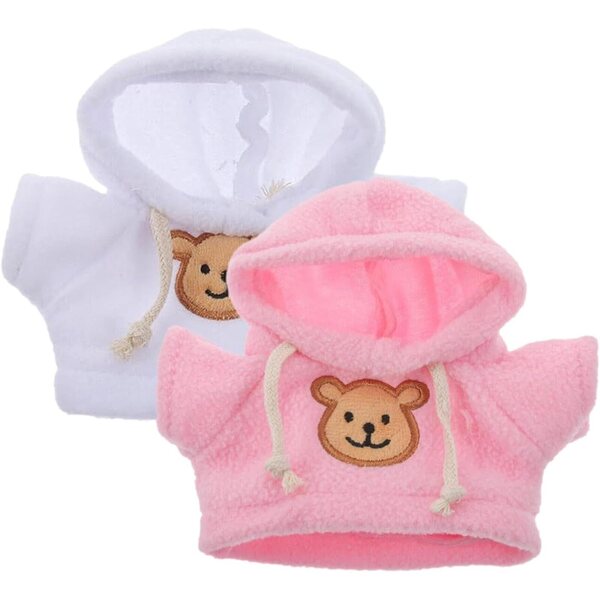 Vestiti per bambole con cappuccio orso in peluche morbido 14x7 cm - Set 2 pezzi
