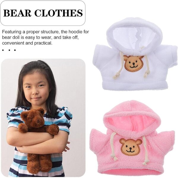 Vestiti per bambole con cappuccio orso in peluche morbido 14x7 cm - Set 2 pezzi