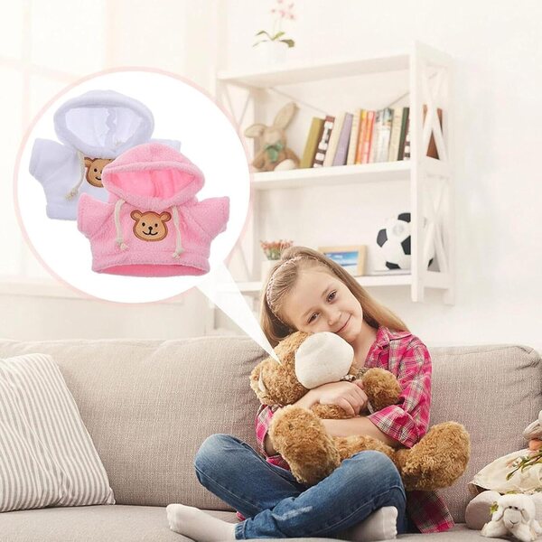 Vestiti per bambole con cappuccio orso in peluche morbido 14x7 cm - Set 2 pezzi