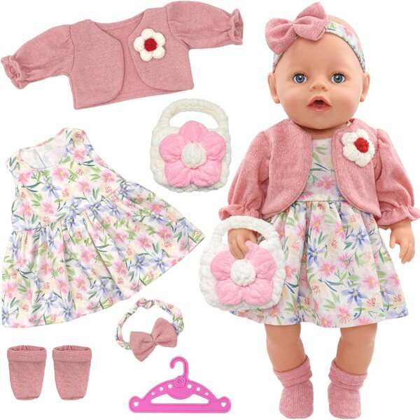 14-18-Zoll-Puppenkleidung mit Blumenetui und Kleiderbügel im Lieferumfang enthalten